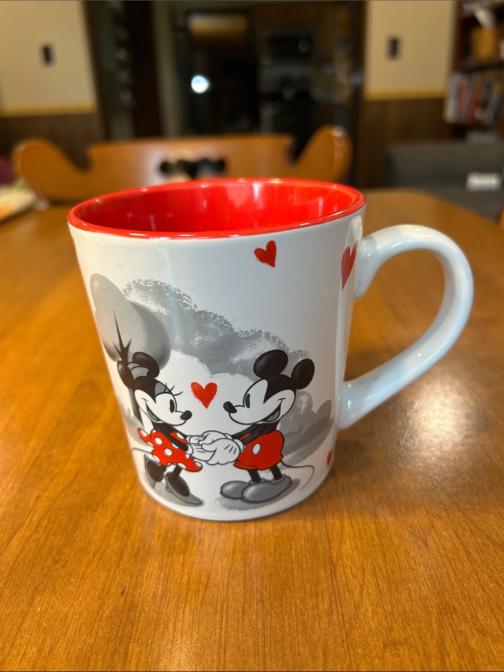 Disney White Ceramic Mug with Red Interior and Mickey & Minnie Art